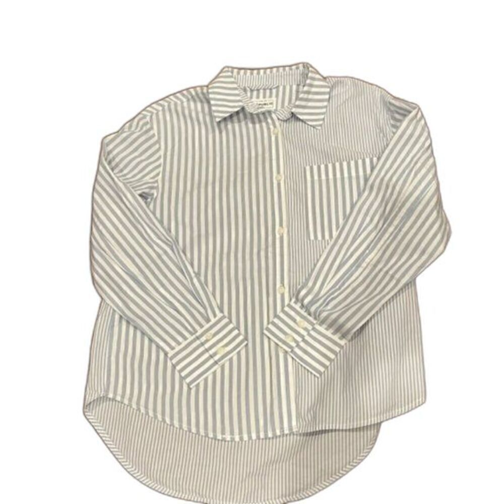 For the Republic Women's Button Front Blue‎ White Striped Top Oversized Small
